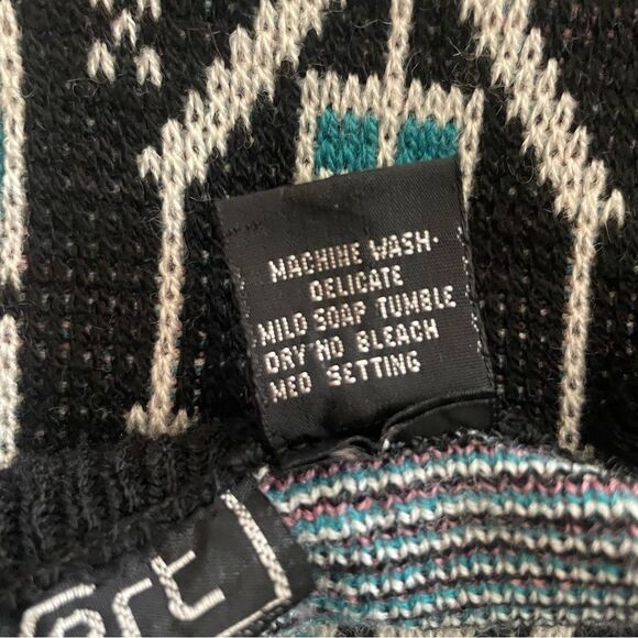 VINTAGE 80s VanCort V-Neck Geometric Print Black Sweater Size XL - Picture 5 of 6